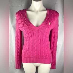 Vtg Y2K Ralph Lauren Sport Blue Tag 100% Cotton Cable Knit V Neck Sweater Sz M